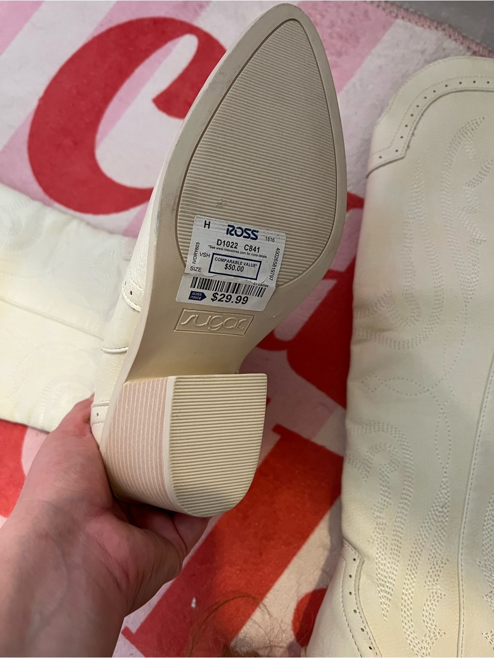 NWT Cream Tall Western Boot with Block Heel - Picture 5 of 8